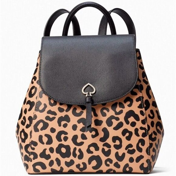 S Kate Spade Adel Leopard Leather Flap Backpack K8464 Cheetah Leopardo NWT main image 4